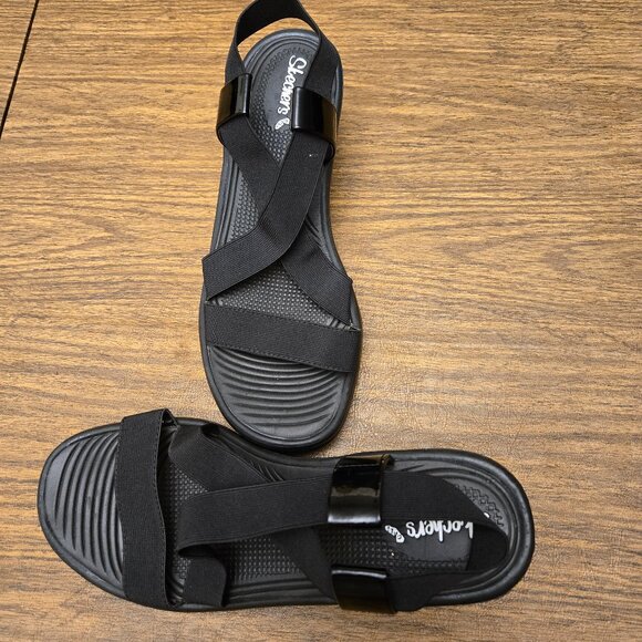 SKECHERS Cali Women's Ramblers Black Strappy Wedge Open Toe Sandals - Size 9M - Picture 2 of 16